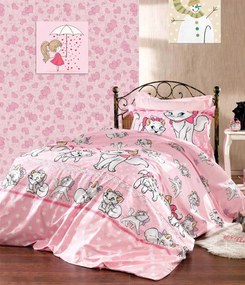 Lenjerie de pat copii Pisica Marie roz /160x200 cm dimensiune standard