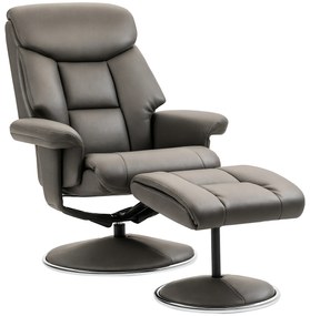 HOMCOM Fotoliu de Relaxare cu Taburet, Spătar Reglabil, Piele ecologică, până la 150 kg, Gri | Aosom Romania
