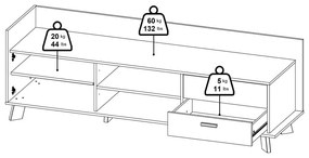 Comodă TV albă-în culoare naturală cu aspect de lemn de stejar 182x62x51 cm Ikast – Tvilum