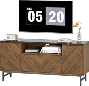 HOMCOM Comodă TV pentru televizoare până la 165,1 cm comodă TV din lemn cu compartiment deschis și orificiu pentru cabluri, efect marmură, 140x39x66cm, nuc | Aosom Romania