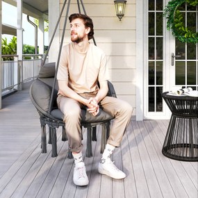 Outsunny Scaun suspendat cu pernă mare umplută hamac fotoliu suspendat cu franjuri kit de suspendare 80 x 60 x 40 cm gri închis | Aosom Romania