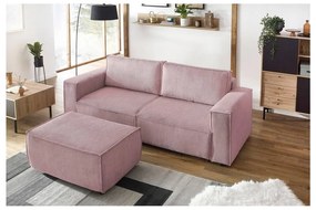 Taburet roz deschis cu tapițerie din catifea reiată Nihad – Bobochic Paris