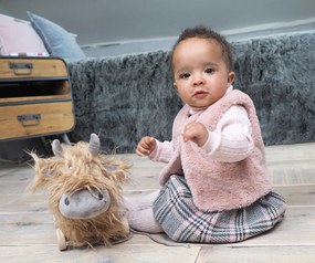 Little Bird Told Me - Hubert Highland Cow Pull Along Toy cu roti detasabile, pentru copii