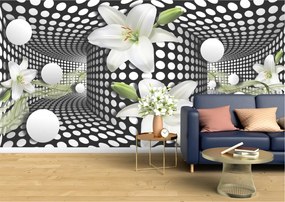 Tapet Premium Canvas - Model 3d abstract flori albe