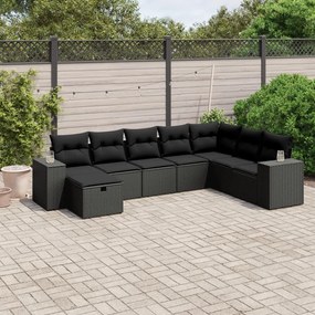 3264511 vidaXL Set mobilier de grădină cu perne, 8 piese, negru, poliratan