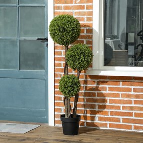 HOMCOM Plantă Artificială de Buxus cu 3 Sfere, Ghiveci Inclus și Bază Întărită, Ø19,5x115 cm, Verde | Aosom Romania