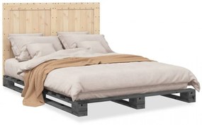 Cadru de pat cu tăblie, gri, 160x200 cm, lemn masiv de pin