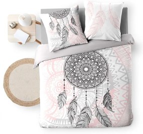 Lenjerie de pat albă/roz din bumbac pentru pat dublu 200x200 cm Namaste – douceur d'intérieur