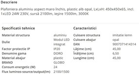 Plafoniera LED cu aspect lemn design slim DORO 24W