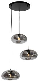Lampă suspendată Art Deco neagră cu sticlă fumuriu rotundă cu 3 lumini - Ayesha