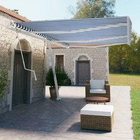 vidaXL Copertină autonomă retractabilă automat albastru&amp;alb 600x350 cm