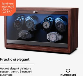 Klarstein Brienz 6, cutie de întors ceasuri, 6 ceasuri, 4 moduri, aspect de lemn, lumină interioară albastră