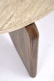Măsuță de cafea rotundă Manios 80 cm - travertin / nuc