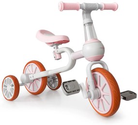 Bicicletă de jogging 4 în 1 cu pedale detașabile și roți laterale roz