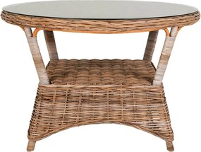 Masă de grădină Larisa, rattan cubic, sticlă, gri 120x77 cm