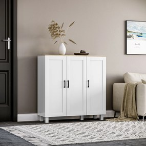 HOMCOM Bufet de Bucătărie din Lemn, Mobilier cu 3 Uși, Rafturi Reglabile, Stil Scandinav, pentru Living, Sufragerie, 90x30x90cm, Alb | Aosom Romania