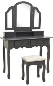 vidaXL Set masă de toaletă cu taburet gri 100x40x146 cm lemn paulownia