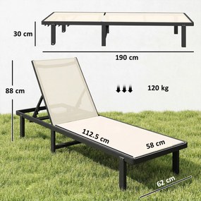 Outsunny Set de 2 șezlonguri reclinabile cu roți Spătar reglabil 4 nivele Cadru aluminiu Țesătură textilene Bej | Aosom Romania