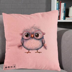 Perna Decorativa Pui Pufos cu Ochelari Roz, 40x40 cm, Roz, Husa Detasabila, Perna Inclusa, BEKZ®