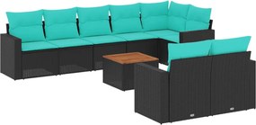 vidaXL Set mobilier de grădină cu perne, 9 piese, negru, poliratan