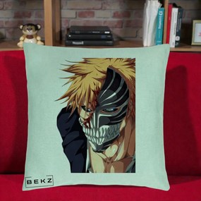 Perna Personalizata Bleach Ichigo Masca Hollow, 40x40 cm, Verde Menta, Husa Detasabila, Perna Inclusa, BEKZ®