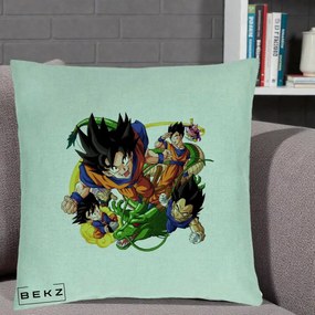 Perna Personalizata Dragon Ball Goku si Shenron Actiune, 40x40 cm, Verde Menta, Husa Detasabila, Perna Inclusa, BEKZ®