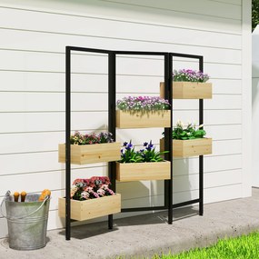 Outsunny Ghiveci cu paravan, pat înălțat cu spalier pliabil, 6 ghivece cu orificii de scurgere, oțel | Aosom Romania