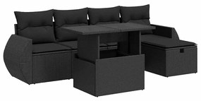 3327885 vidaXL Set mobilier de grădină cu perne, 6 piese, negru, poliratan