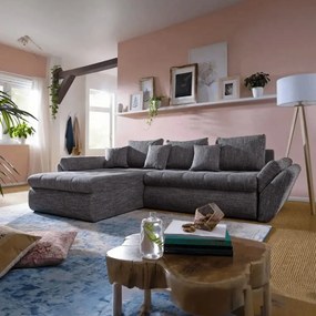 Colțar extensibil dumonde cu ladă de depozitare si sezut confortabil din spuma high-density, Loana Magma Grey 270x185 cm