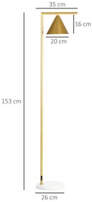 HOMCOM Lampadar pe picior de salon din oţel cu abajur conic orientabil bază marmură 40W 35 x 26 x 153 cm auriu | Aosom Romania