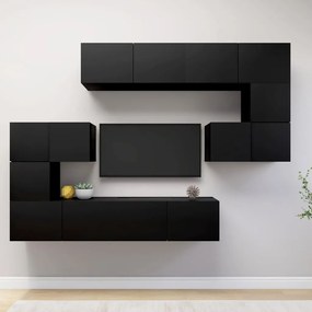 Set dulap TV, 8 piese, negru, PAL Negru, 80 x 30 x 30 cm, 1
