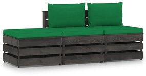 Set mobilier gradina cu perne, 3 piese, gri, lemn tratat Verde si gri, 3