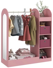 AIYAPLAY Cuier pentru Copii cu Rafturi, Cutii și Oglindă, Mobilier pentru Camera Copilului și Intrare, 92x36x106 cm, Roz | Aosom Romania