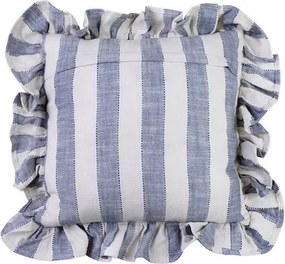 Față de pernă din bumbac organic, albastru și alb, model în dungi cu volănaș decorativ, 45 × 45 cm, „Ida Stripe"