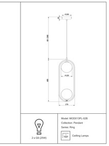 Lustra / Pendul design modern cu 2 surse de lumina Ring negru MYMOD013PL-02B