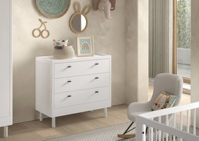 Set Complet Mobilier Camera Copii Forrest Beech, Pat 90x200 cm, Dulap cu 2 Uși, Noptieră și Comodă, din Lemn Masiv de Fag, Alb – Vipack