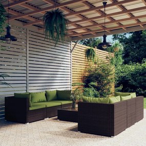 3101500 vidaXL Set mobilier de grădină cu perne, 7 piese, maro, poliratan