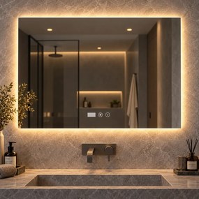 Oglinda baie, Multifuncțională, Iluminare LED Touch, Intensitate reglabila, Ceas încorporat, Sistem Dezaburire, 100x60 cm