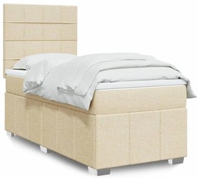 vidaXL Pat box spring cu saltea, crem, 90x190 cm, textil
