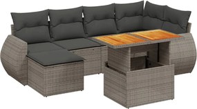 vidaXL Set canapele de grădină, 7 piese, cu perne, gri, poliratan