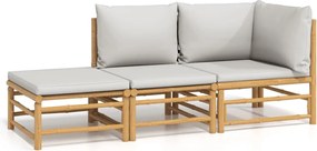 vidaXL Set mobilier de grădină cu perne gri deschis, 3 piese, bambus