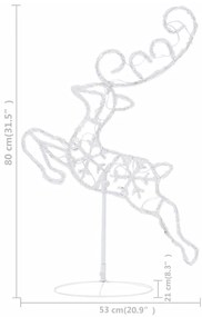 Reni si sanie de Craciun, alb rece, 260x21x87 cm, acril 1, Alb rece