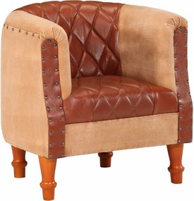 vidaXL Fotoliu, maro, piele naturală și lemn masiv de mango