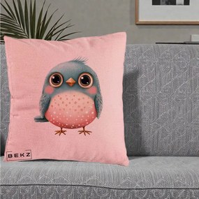 Perna Decorativa Pasare Teal-Roz cu Pete, 40x40 cm, Roz, Husa Detasabila, Perna Inclusa, BEKZ®