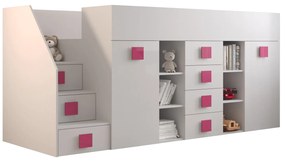 Pat multifuncțional 90 cm Toreno 3 (Alb + alb lucios + mânere roz lucios) (S). 1083333