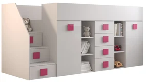 Pat multifuncțional 90 cm Toreno 3 (Alb + alb lucios + mânere roz lucios) (S). 1083333