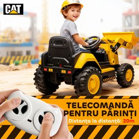 AIYAPLAY Ruspa Electrică pentru Copii 3-6 Ani Marca Oficială Caterpillar 12V cu Telecomandă, Galben | Aosom Romania