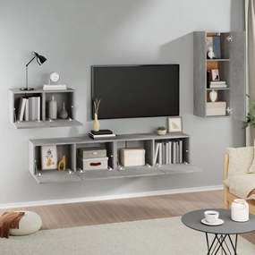 Set dulap TV, 4 piese, gri beton, lemn prelucrat 4, Gri beton, 30.5 x 30 x 90 cm
