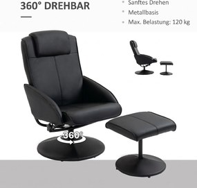 HOMCOM Fotoliu reclinabil de relaxare cu otoman pentru picioare si tapiterie din piele artificiala, 71x78x101cm, negru | Aosom Romania