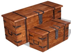 244050 vidaXL Set cufere de depozitare, 2 buc., lemn masiv